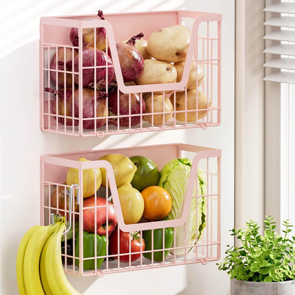 Magnetic Shelf for Fridge, Fruit Basket Magnet Shelves with 2 Hooks | Potato and Onion Storage Bins, Black Magnetic Organizer Side of Fridge Storage, Magnetic Spice Rack for Refrigerator Kitchen
