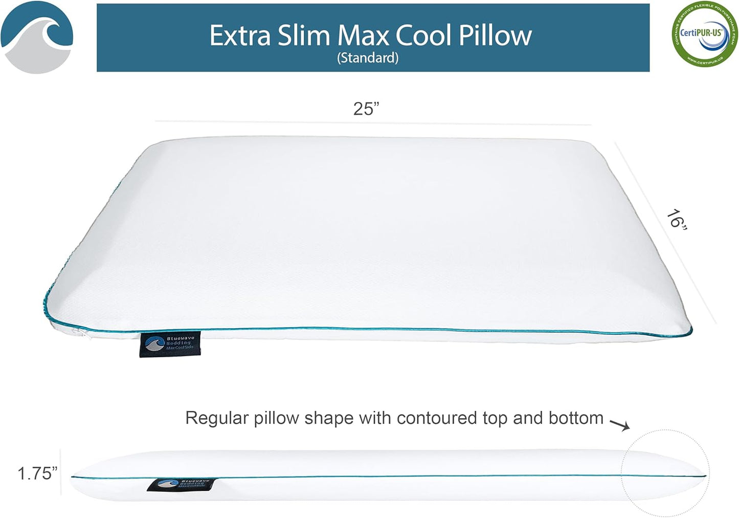 Bluewave Bedding Ultra Slim Gel Memory Foam Pillow for Stomach and Back Sleepers - Thin, Flat Design for Cervical Neck Alignment and Deeper Sleep (2.75-Inches Height, Standard Size)