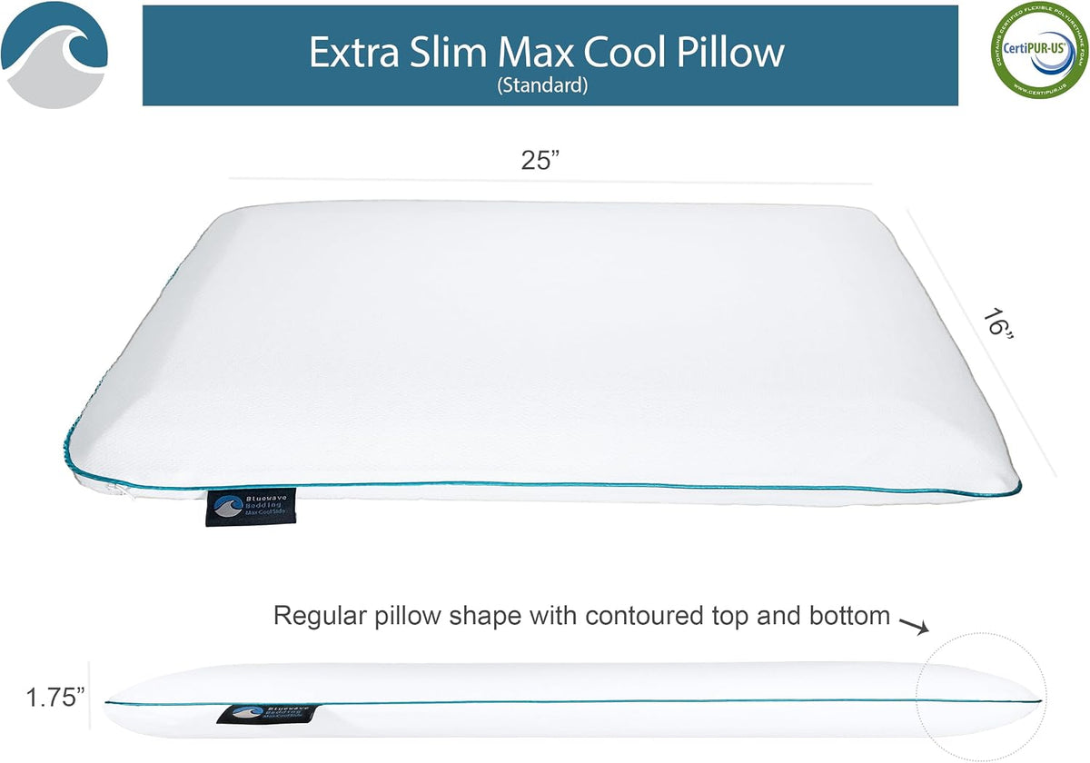 Bluewave Bedding Ultra Slim Gel Memory Foam Pillow for Stomach and Back Sleepers - Thin, Flat Design for Cervical Neck Alignment and Deeper Sleep (2.75-Inches Height, Standard Size)