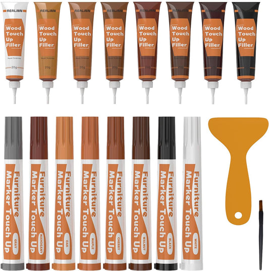 Wood Furniture Repair Kit 8 Dark Colors, Wood Fillers | Touch Up Markers, Repair Scratch, Cracks, Discoloration for Wooden Door, Floor, Table, Cabinet