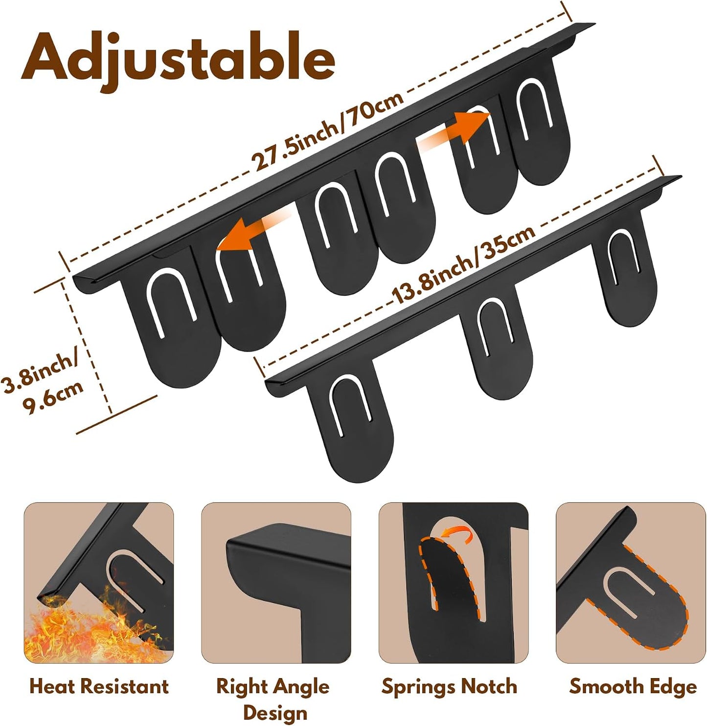 RECAPS Stainless Steel Extendable Stove Gap Covers Fliter 13.8"to 27.5"In | Stove Side Gap Covers for Kitchen, Heat Resistant Oven Crack Guard for Counter (2 Packs，Black）