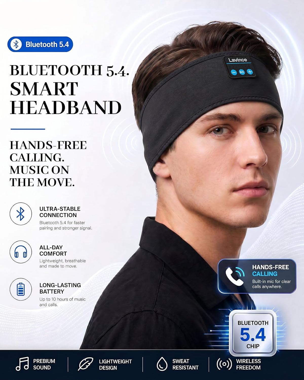 Sleep Headphones Headband, Bluetooth 5.4 Sleeping Headphones for Side Sleepers, Wireless Headband Headphones with Ultra-Thin Stereo Speakers for Sports, Workout, Travel, Meditation