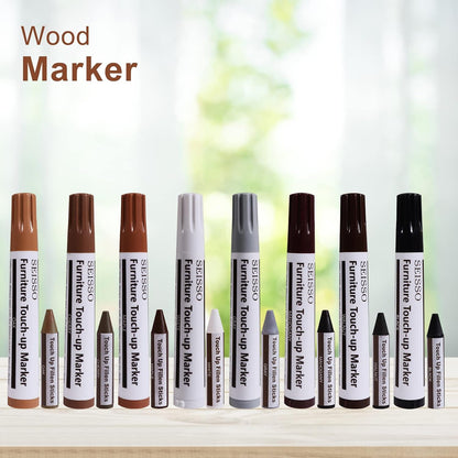 SEISSO Furniture Repair Kit - Set of 42 - Wood Repair Kit Wood Fillers, Furniture Scratch Repair Markers and Wax Sticks with Scraper, Brushes, for Scratches, Stains, Wood Floor, Laminate, Cabinet