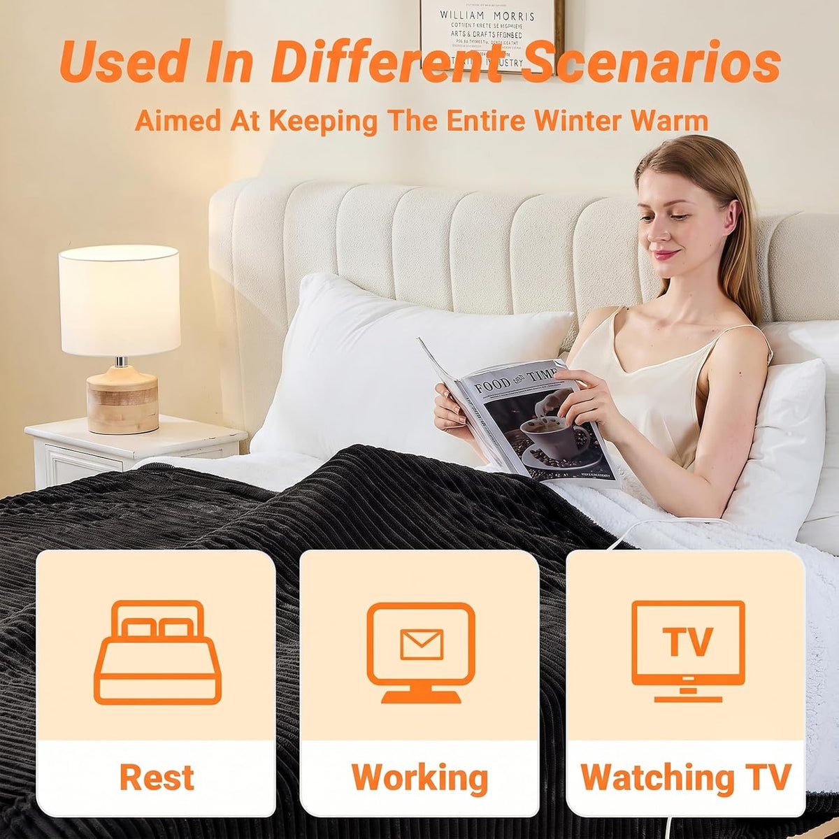 Heated Blanket Electric Throw, Soft Flannel Heating Blanket with 8 Hours Auto Off 10 Fast Heating Levels Machine Washable Sherpa Heated Blanket with Overheating Protection