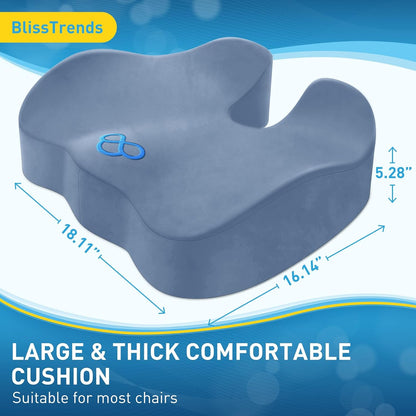BlissTrends Memory Foam Seat Cushion for Office Chair & Car Seat, Black | 4.7in Ergonomic Tailbone & Sciatica Support with Removable Velvet Cover for Pressure Relief and Long Sitting Comfort