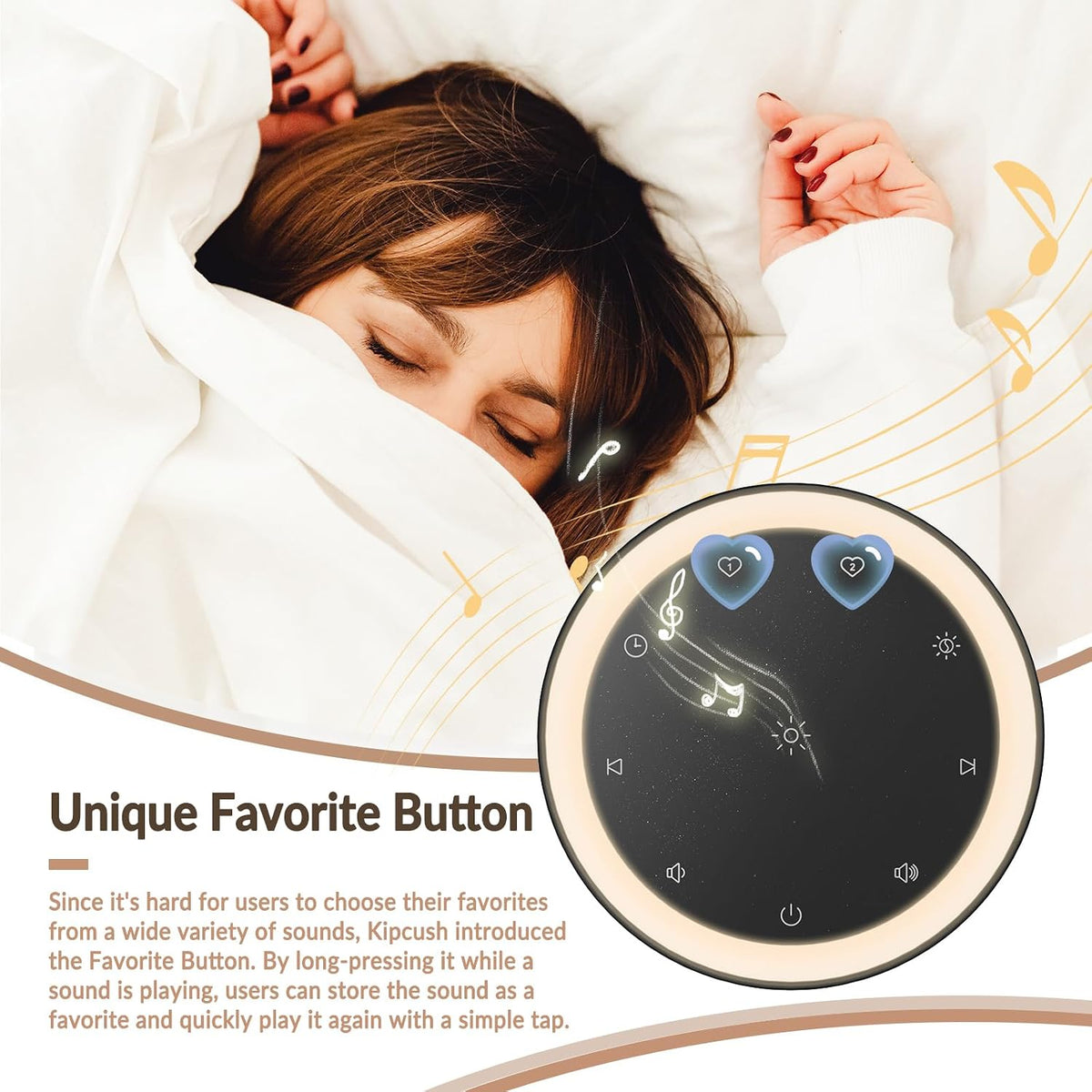 Kipcush White Noise Machine for Sleeping, Baby & Adults, High-Fidelity Non-Looping Sounds, Sleep Sound Machine with Dimmable Night Light, USB Powered, Memory Function, Home, Nursery & Travel