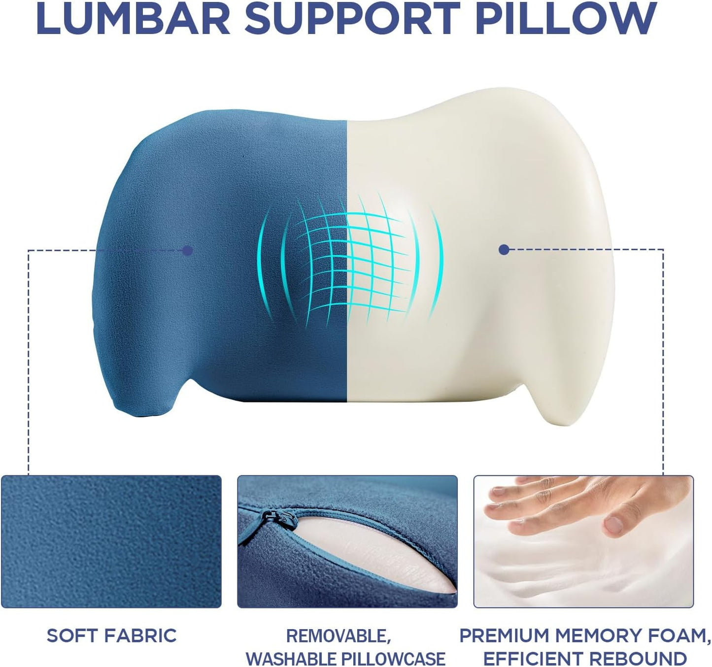 Lumbar Support Pillow for Office Chair, Memory Foam Car Back Cushion | Lumbar Pillow Lower Back with 4d Mesh Cover Adjustable Straps, Ergonomic Chair Back Pillow for Office, Car, Gaming Chairs