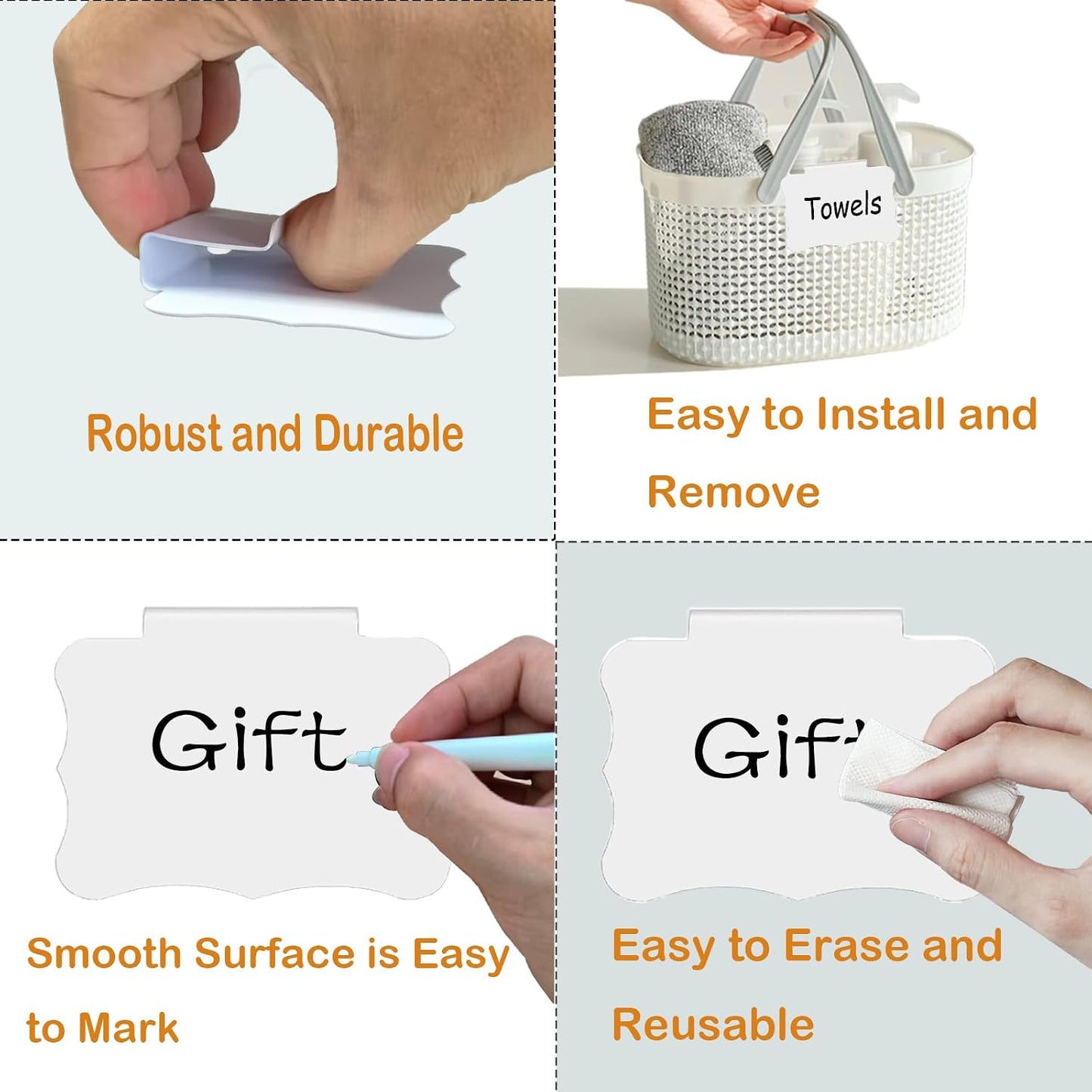 20 Basket Labels Clip On, Reusable Labels for Storage Bins, Removable Chalk Labels for Containers, Kitchen Closet Baskets and Storage Basket Holders with 2 White Chalk Markers