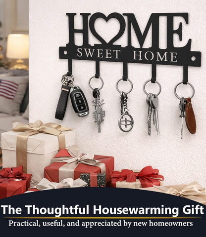 Key Holder Hooks Organizer Shelf Hanger Rack Wall Mounted Sweet Home Metal Decor Stylish and Practical for Entryway Front Door Kitchen Hallway Garage Mudroom Office Hardware Included Black