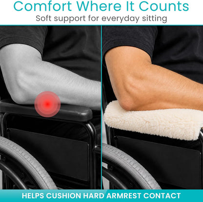 Vive Wheelchair Armrest Pads (2 PCS) - Memory Foam Sheepskin Cushion