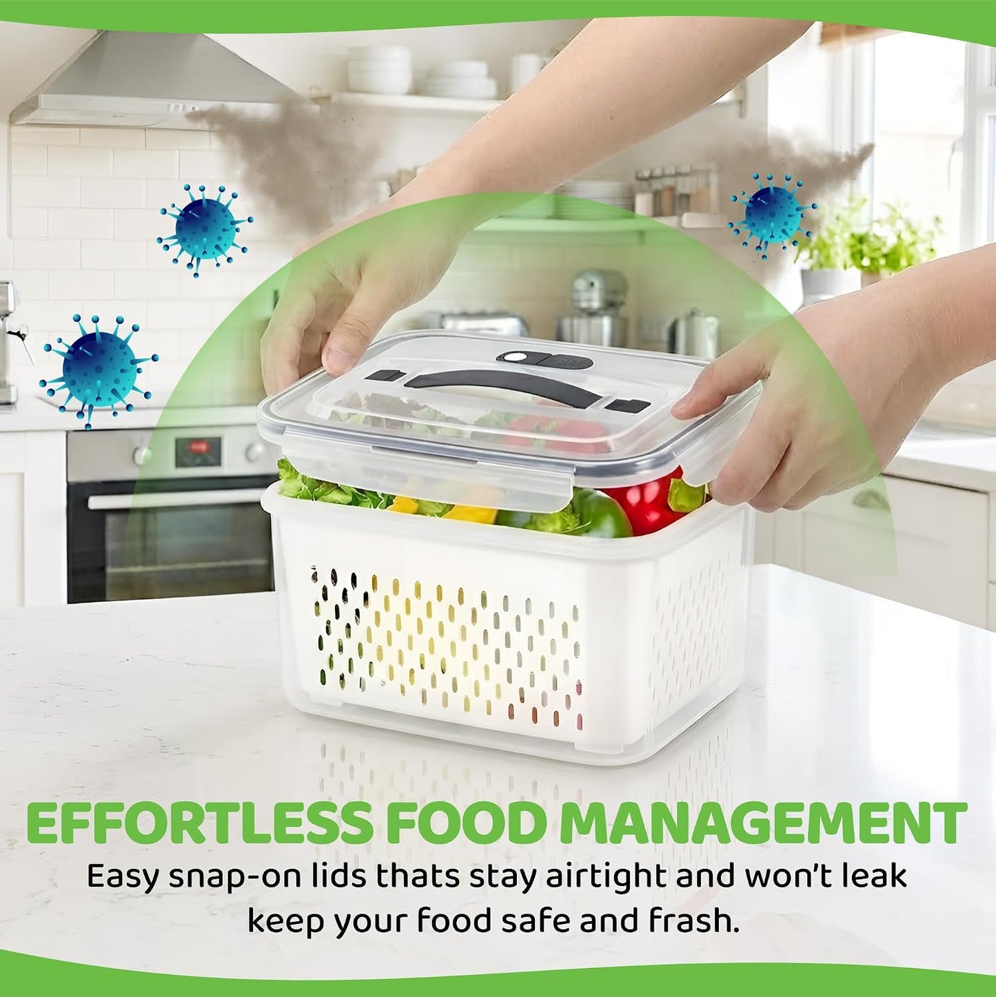 3 Pack Fridge Organizer for Fruit – Fruit Containers for Fridge with Removable Colander, BPA-Free Plastic Produce Keepers for Berry & Meat, Keeps Food Fresh Longer
