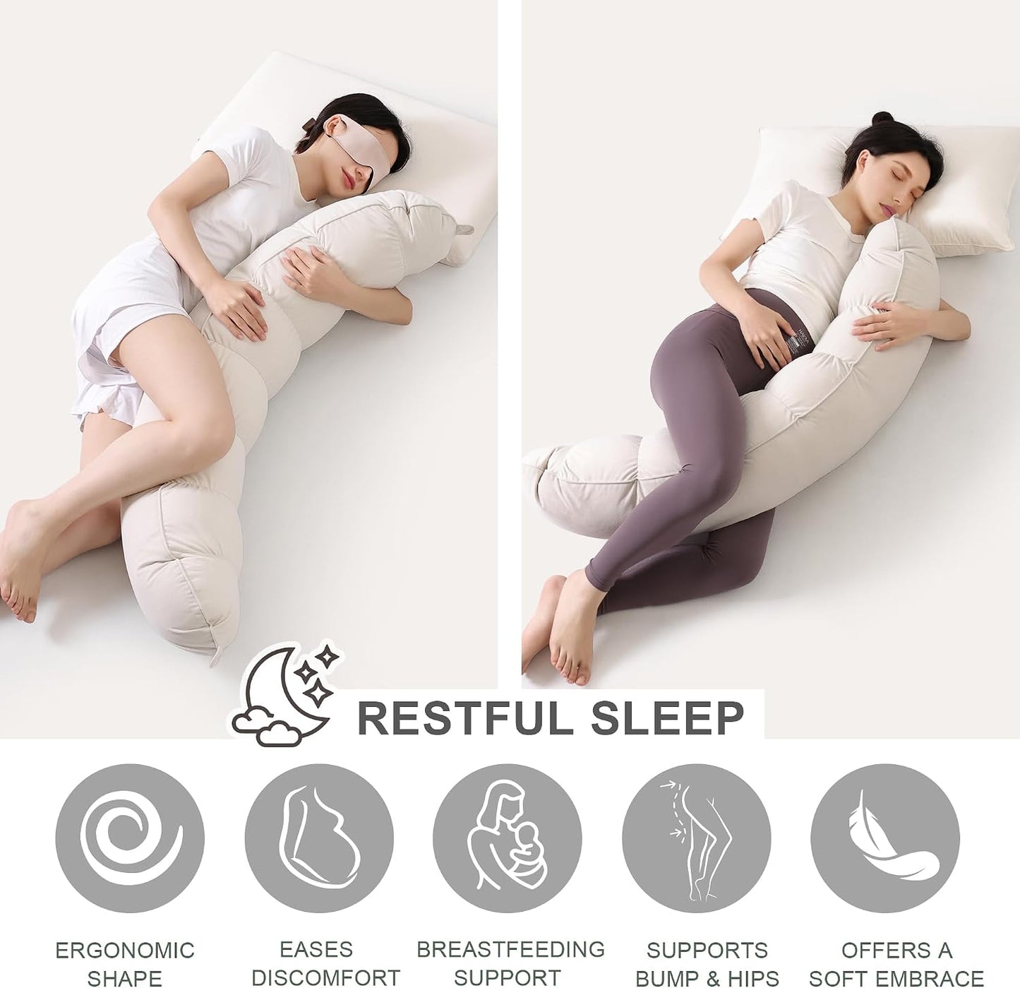 Peallow(Pat. Pend) – Long Round Body Pillow for Adults, Bolster Pillow for Sleeping, Soft and Supportive Pillow for Sleeping & Lumbar Support (Green-White, 29.5")