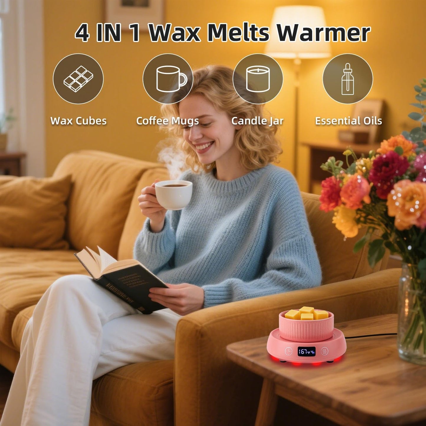Mug Warmer for Desk, Timer Candle Warmer Lamp Scented Wax Melt Melter, Pink | Electric Heated Mug Tea Coffee Cup Candle Plate Oil Wax Melter Warmer for Home Office, 1-9H Auto Shut Off, Coffee Lovers Gift