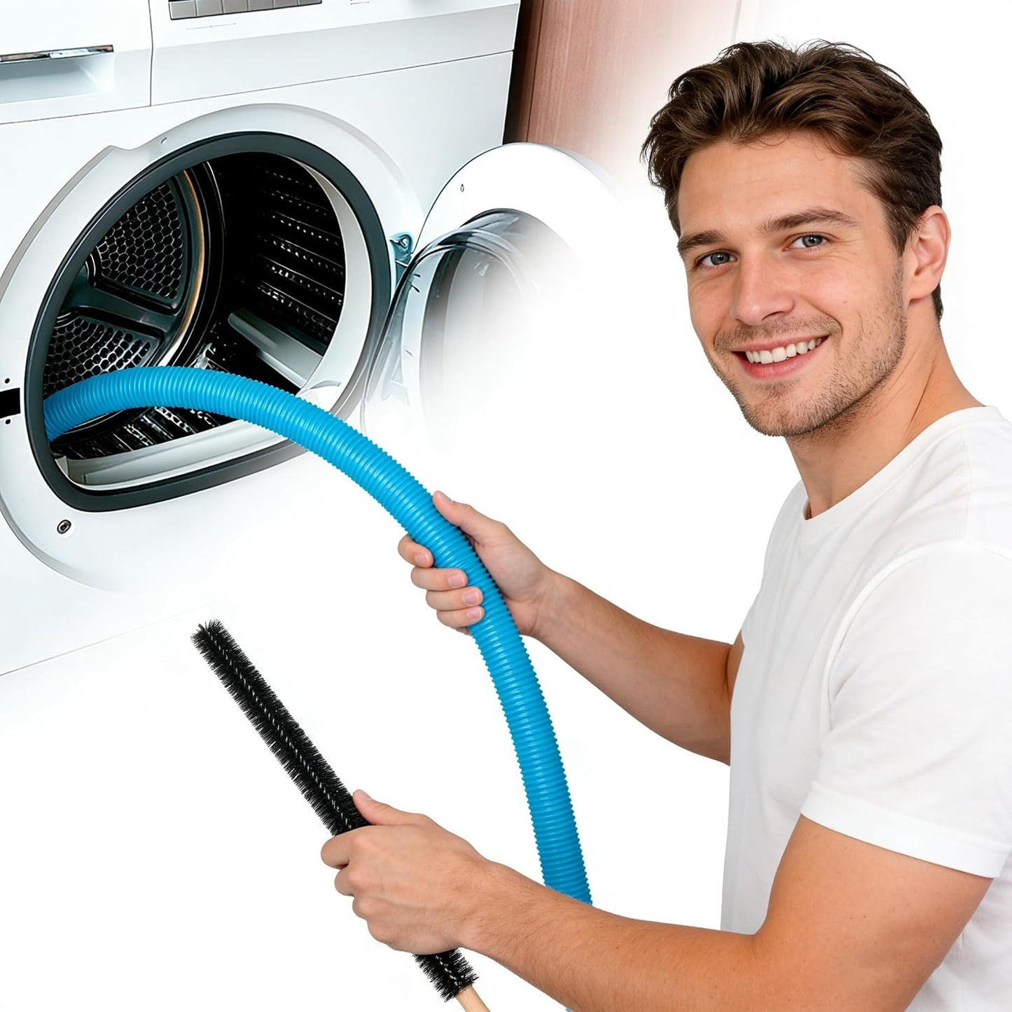 Dryer Vent Cleaner Kit - Dryer Lint Brush and Flexible Vacuum Hose Dryer Lint Vac Attachment with Universal Connector, Dryer Cleaning Tools, Suitable for Most Vacuum Cleaners