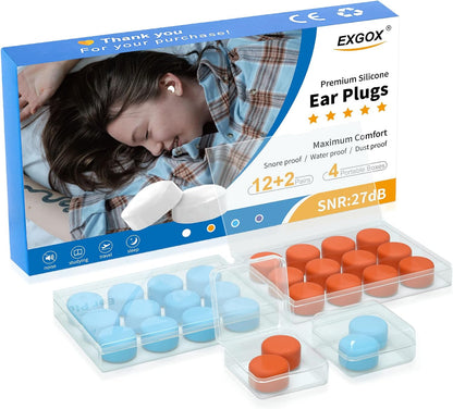 EXGOX 7 Pairs Silicone Ear Plugs for Sleeping Noise Cancelling Reusable Moldable Wax Earplugs for Swimming, Work, Airplane, SNR27dB(Dark Blue)
