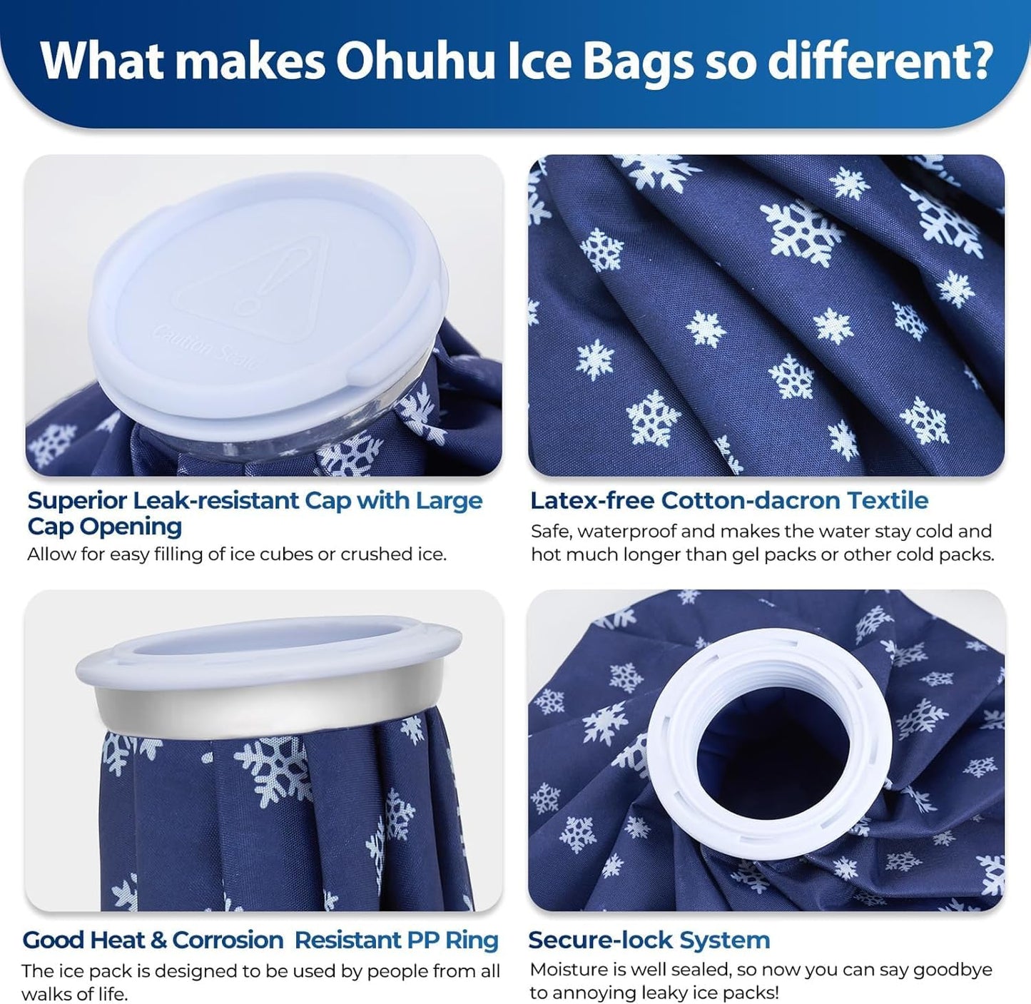 Ice Bags for Injuries Reusable: Ohuhu 3 Packs Ice Cold Packs with 2 Wrap Ice Bag Hot Water Hot & Cold Therapy Pain Relief for Knee Leg Injury No-Leak Waterproof Ice Bags 3 Sizes 6"/9"/11", Light Blue