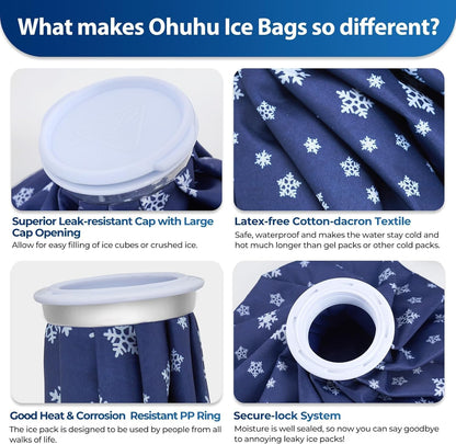 Ice Bags for Injuries Reusable: Ohuhu 3 Packs Ice Cold Packs with 2 Wrap Ice Bag Hot Water Hot & Cold Therapy Pain Relief for Knee Leg Injury No-Leak Waterproof Ice Bags 3 Sizes 6"/9"/11", Light Blue