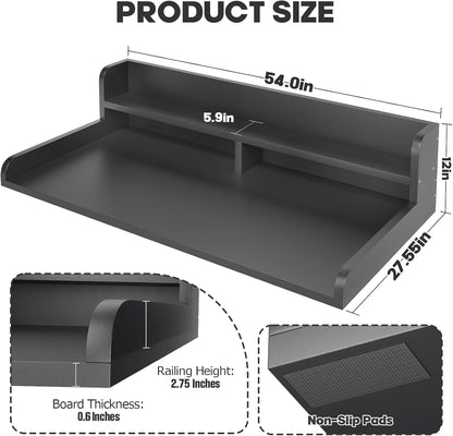 2-Tier Washer Dryer Countertop with 2.75" H Edge Rails, 54" W x 27.55" D Laundry Countertop for Folding Clothes, Washer and Dryer Topper with Non-Slip Pad (Dark Walnut)