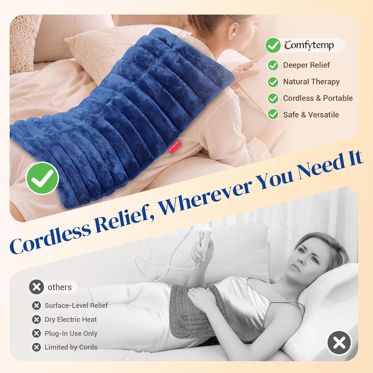 Comfytemp Large Microwavable Moist Heating Pad for Back and Body, 12" x 22"