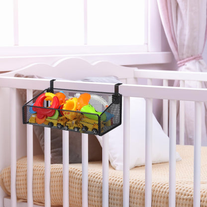 Bedside Hanging Basket, Black Metal Wire Mesh Storage Organizer Caddy, Over The Bunk Bed Headboard Cubicle Shelf Rack for College Dorm Office Desk Phone Book Storage, 10.4 x 4.7 In