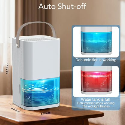 Dehumidifier Dual Core Small Quiet for Bathroom RV Bedroom | Portable, Auto Shut OFF, 57OZ Water Tank. Delay-Off Timer and Ambient Light. Perfect for Small Basement RV Camper Closet