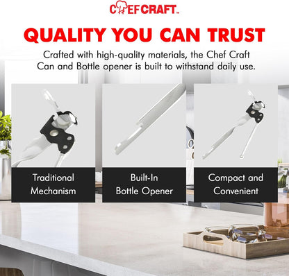 Chef Craft Select Can Opener with Tapper, 6.5 inches in length, Nickle Plated