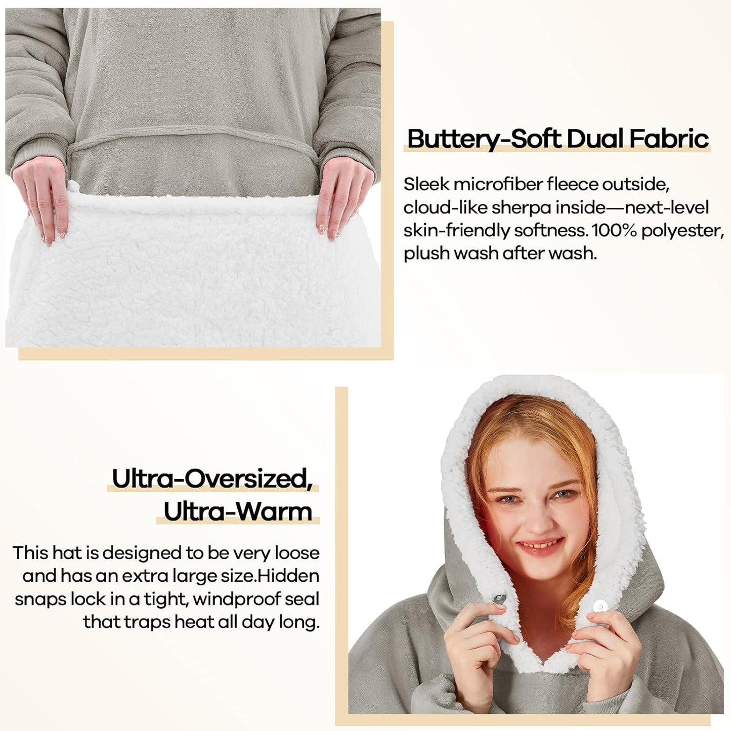 yescool Wearable Blanket Hoodie, Flannel Sherpa Fleece Blanket Sweatshirt for Adults Women Men,One Size Fits All - Colors A