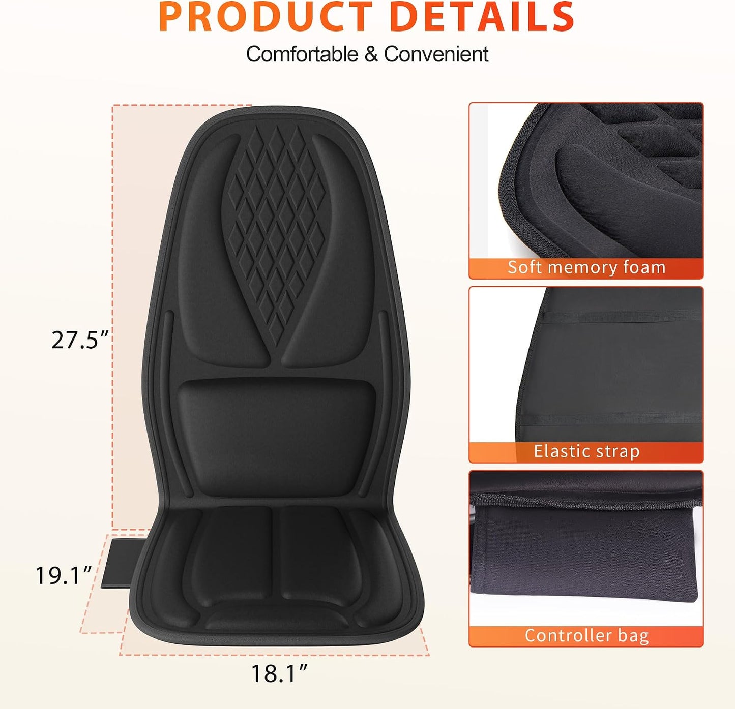 Vibration Massage Seat Cushion with Lumbar Heat, 8-Motor Back and Seat Massager Pad, Manual Lumbar Support, 9 Modes and 3 Intensities for Office Chair, Sofa and Recliner