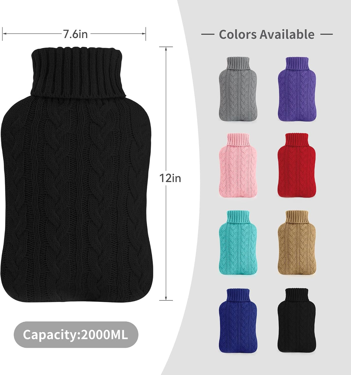 samply 2L Hot Water Bottle with Knitted Cover, Hot Water Bag, Purple