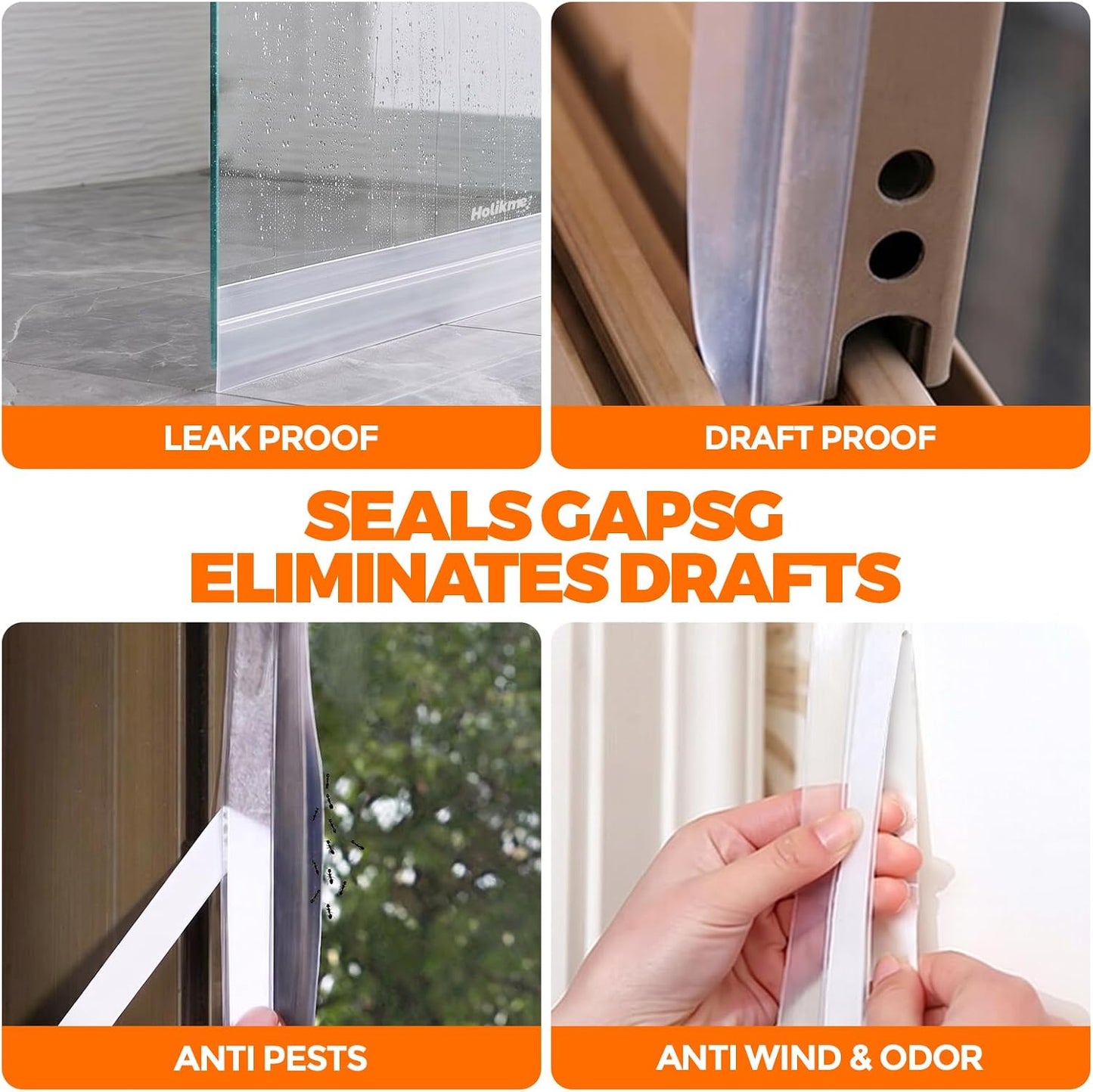 Holikme Weather Stripping Door Seal, Shower Door Seal Strip,1.8" W-33Feet | Flexible Door Seal, Seals Gaps up to 1.2", Helps Reduce Air Leaks & Dust, For Doors & Windows