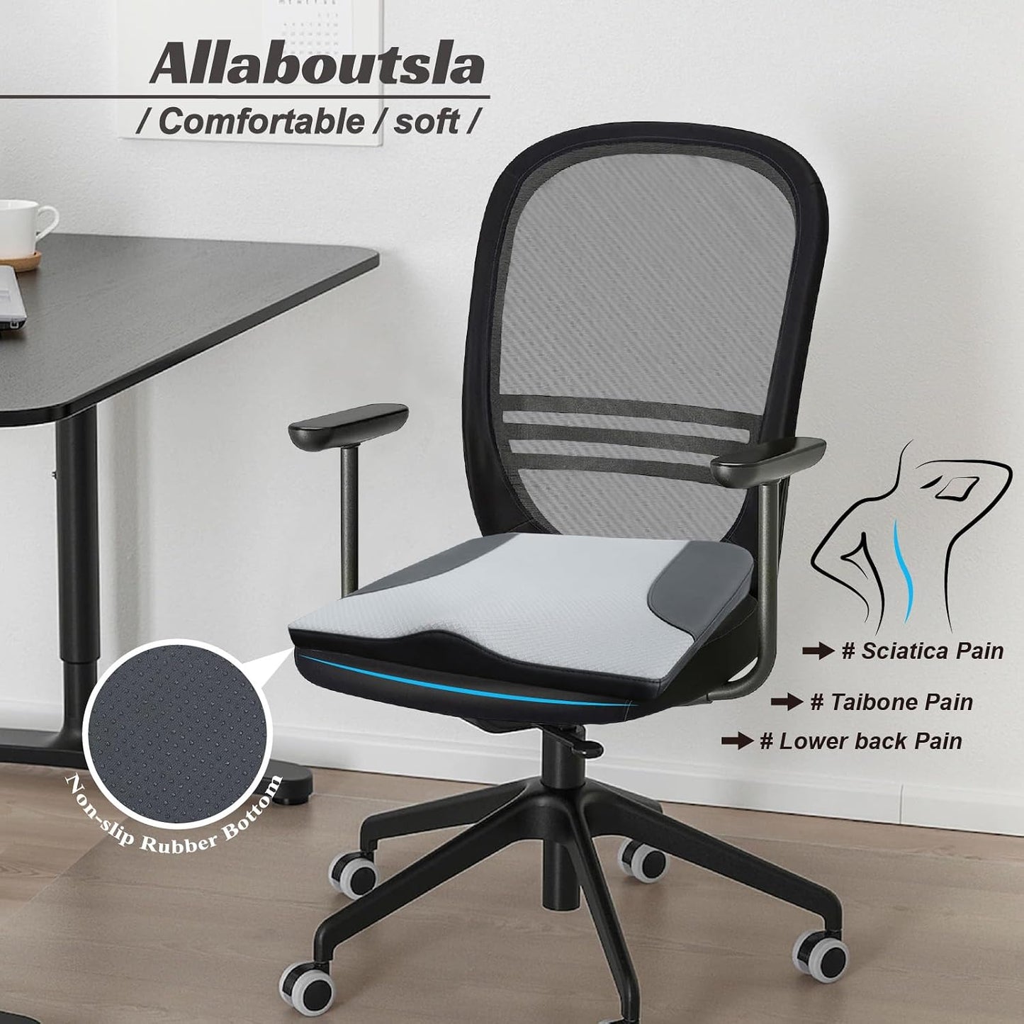 Allaboutsla Car Seat Cushion with Lumbar Support Pillow, Car Back Support | L-Shaped Ergonomic Memory Foam Seat Cushion, Car Seat Cushions for Driving, Driver Cushion and Back Support for Car, B&G