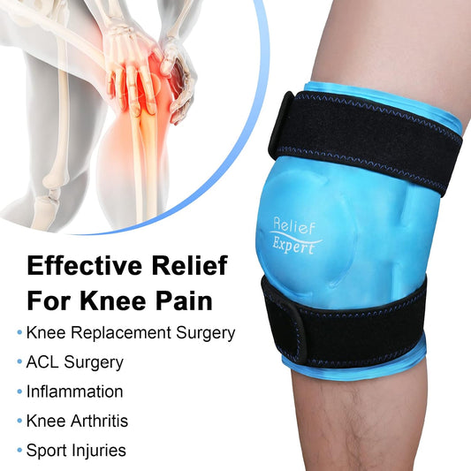 Relief Expert Knee Ice Pack Wrap Around Entire Knee, Large Ice Pack for Leg Soothing Discomfort, Reusable Ice Wraps with Cold Compress for Musclar Relaxation, Post-Workout Recovery,XL