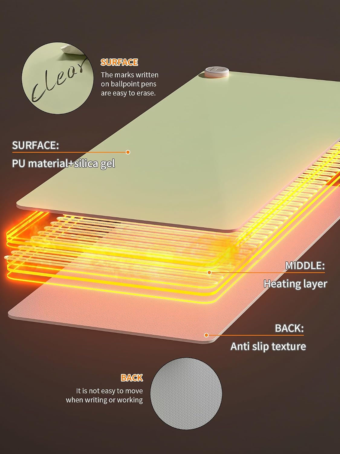 Heated Desk Pad 31.5×13 Inch - 3-Speed Touch Control Large Heated Mouse Mat with 3-Hour Auto Shut-Off, Non-Slip Silicone Eye Protection Warm Desk Mat for Office and Home (Light Gray)