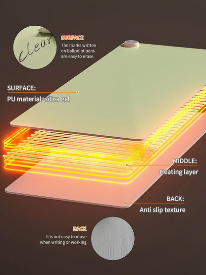 Heated Desk Pad 31.5×13 Inch - 3-Speed Touch Control Large Heated Mouse Mat with 3-Hour Auto Shut-Off, Non-Slip Silicone Eye Protection Warm Desk Mat for Office and Home (Light Gray)