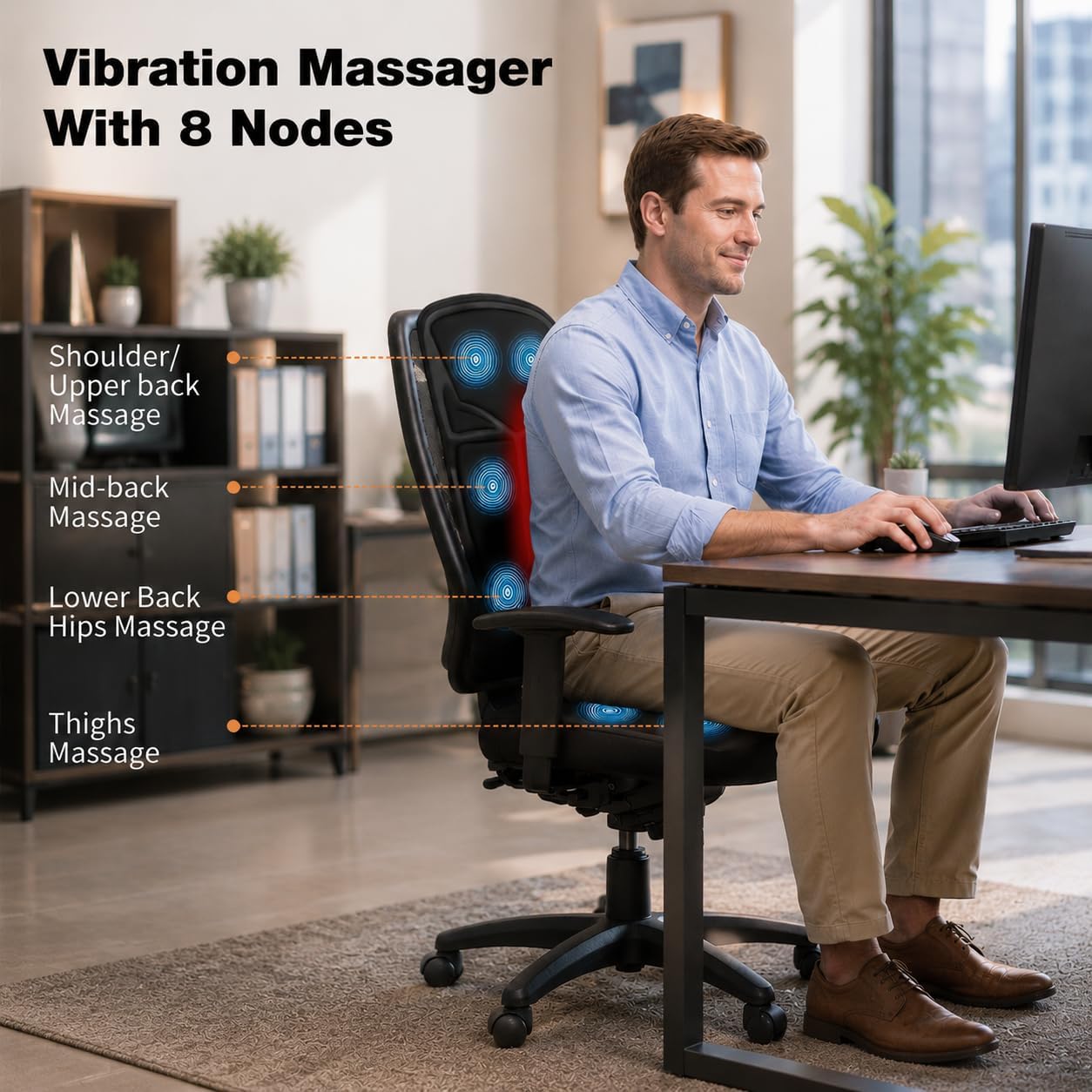 SLOTHMORE Vibration Back Massager for Chair with Heat, Chair Massager Pad with 8 Vibration, Massage Seat Cushion for Office Chair, Home Recliner & Sofa, Relaxing Gifts for Mom & Dad