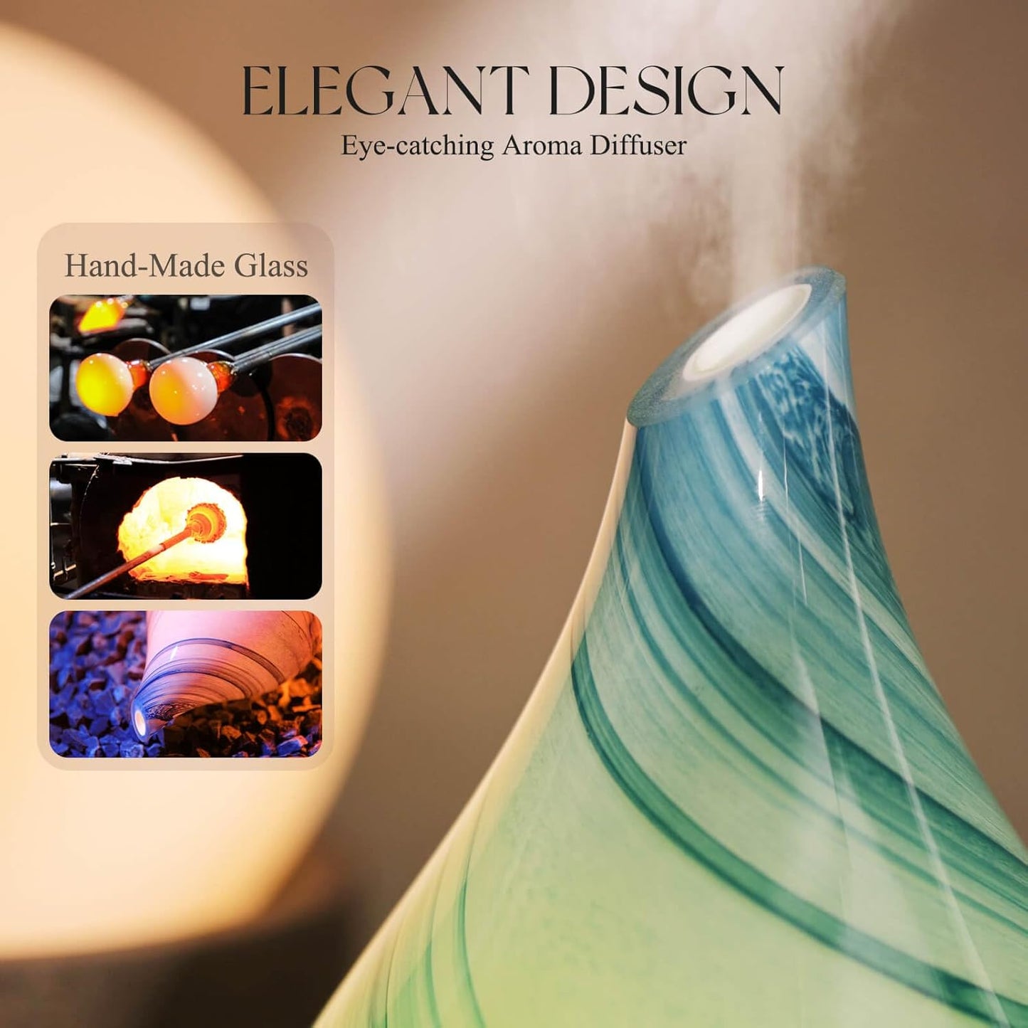 Porseme Oil Diffuser 3D Glass Aromatherapy Ultrasonic Humidifier, Air Refresh Auto Shut-Off, Timer Setting, BPA Free for Home Hotel Yoga Leisure SPA Gift 150ml Last 6H - Colors B