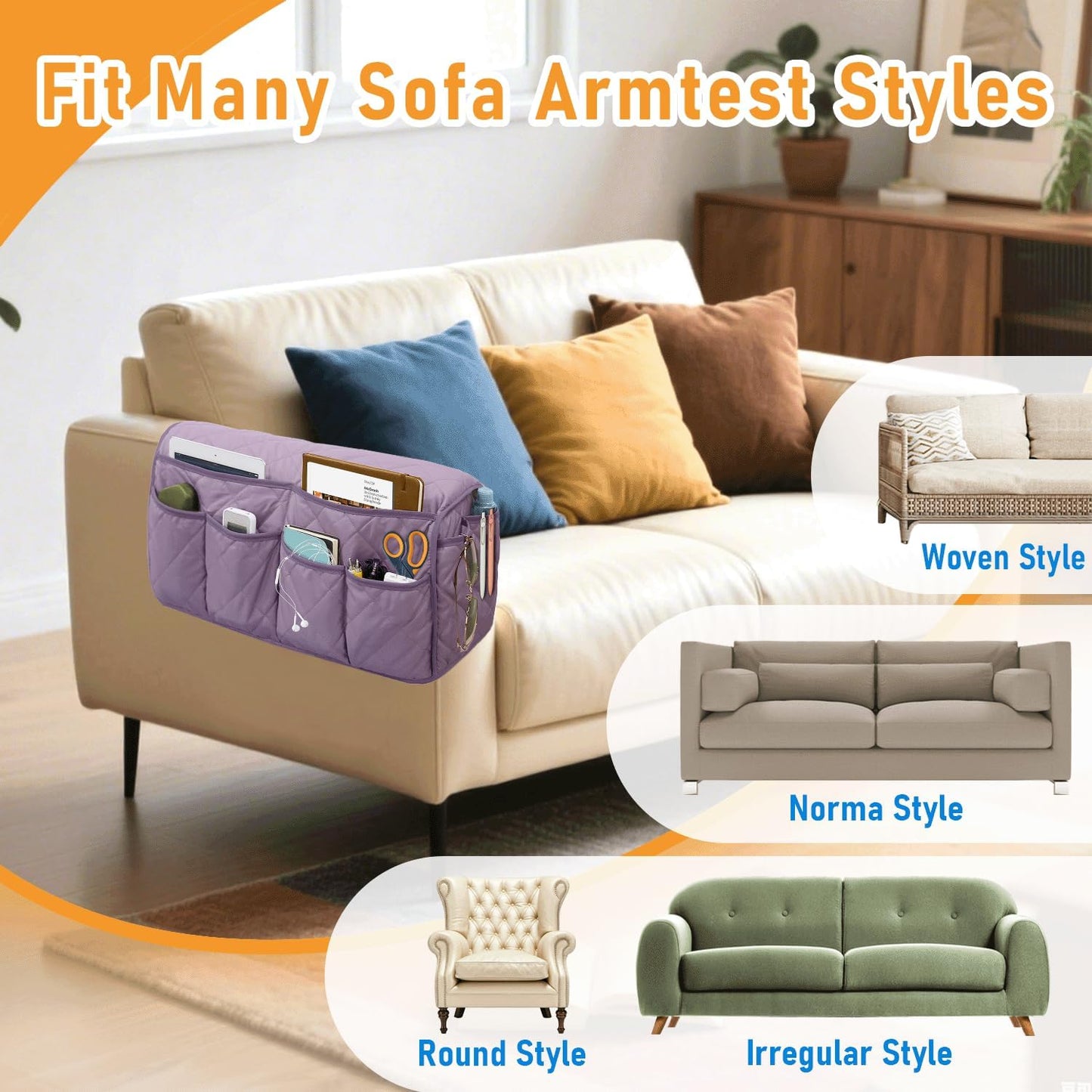 Armchair Caddy, Remote Control Holder for Recliners, Sofa Armrest Organizer, Non Slip Recliner Organizer, Couch Caddy with 14 Pockets Storage for TV Remote, Phone, Magazine (Brown)