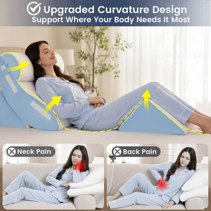 5PCS Wedge Pillow Set for After Surgery, Adjustable Orthopedic Foam Bed Wedge Pillow for Acid Reflux, GERD & Heartburn Relief, Back & Leg Elevation Support for Sleeping & Sitting Up, White Grey