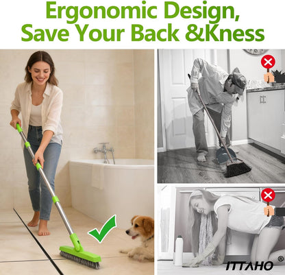 2 Pack Grout Brush with Long Handle, 56.5'' Swivel Grout Cleaning Brush,V-Shape Grout Scrub Brush, Extendable Handle Grout Cleaner Brush for Tile Floors，Bathroom,Baseboard,Shower,Corner