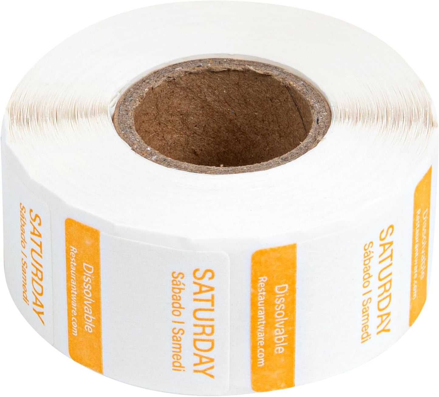 Restaurantware RW Smart 1 Inch x 1 Inch Food Rotation Labels 500 Dissolvable Food Safety Labels - Premium Trilingual Orange Paper Day Of The Week Labels For Food Storage Or Prep Saturday