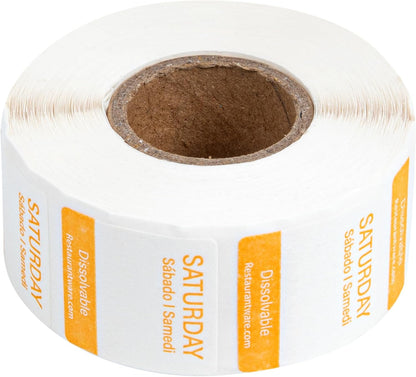 Restaurantware RW Smart 1 Inch x 1 Inch Food Rotation Labels 500 Dissolvable Food Safety Labels - Premium Trilingual Orange Paper Day Of The Week Labels For Food Storage Or Prep Saturday