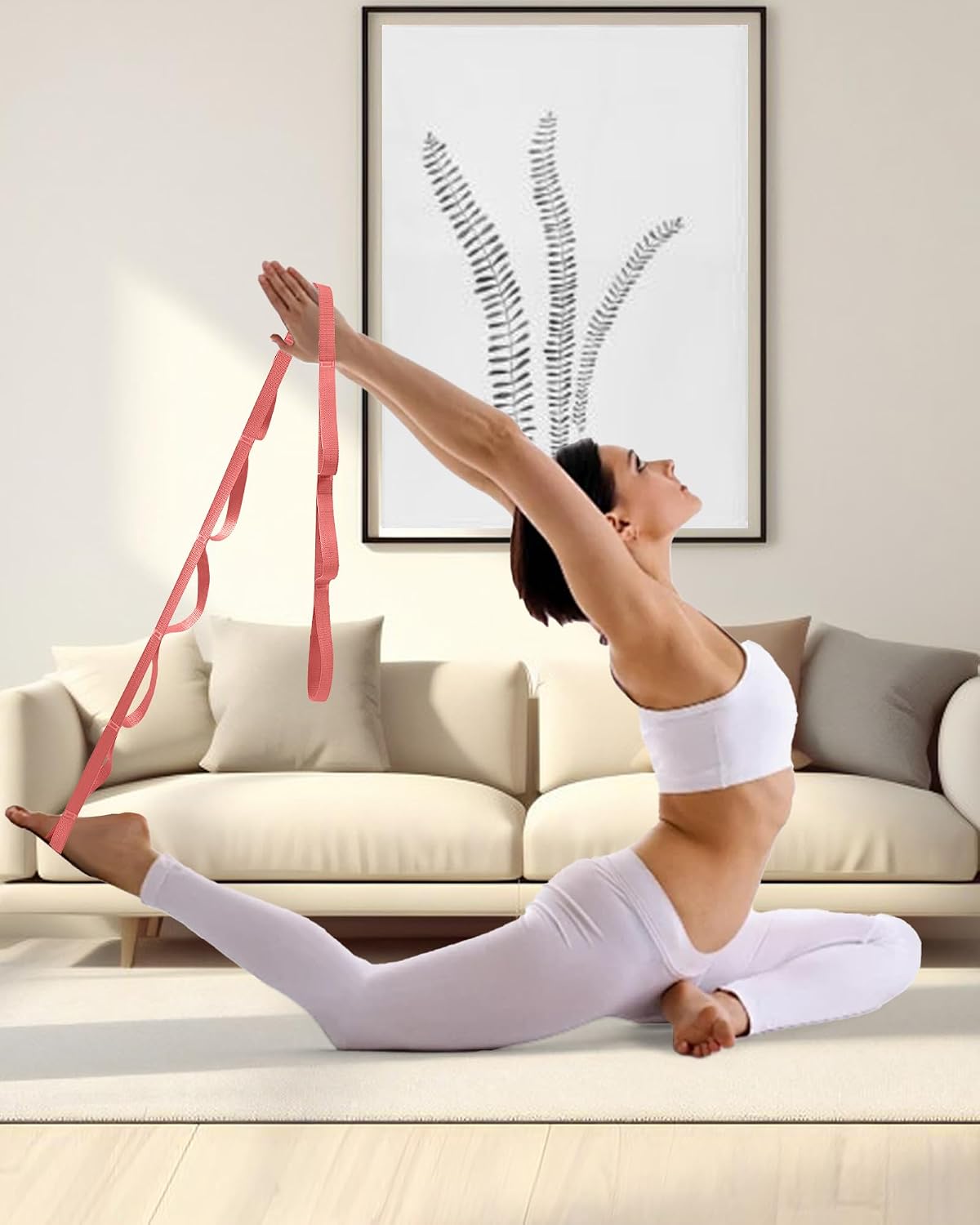 10 Loop Yoga Stretching Strap for Physical Therapy - Non-Elastic Exercise Band for Pilates, Yoga, Stretching for Women & Men