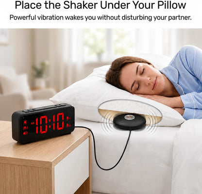 Vibrating Bed Shaker Alarm Clock for Deaf & Hard of Hearing, Black