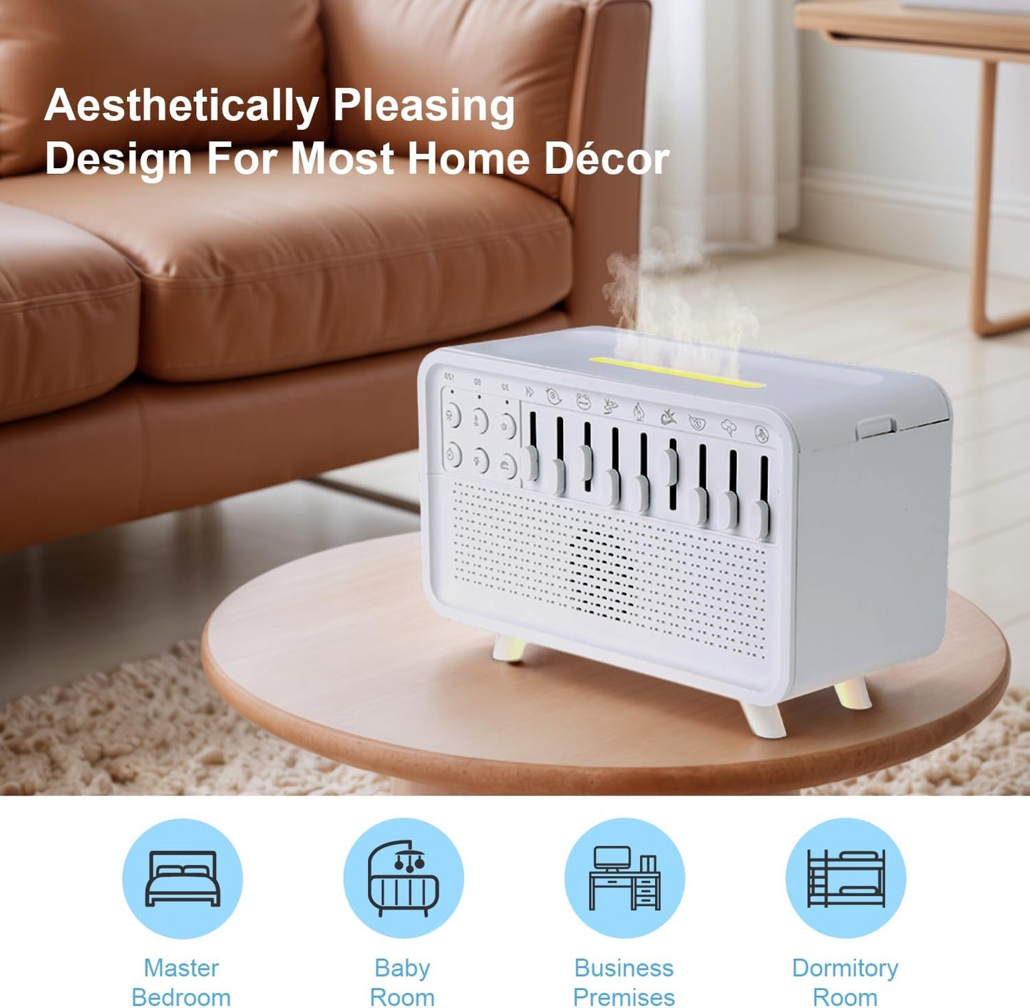 White Noise Night Light Humidifier, 3-in-1 White Noise Sound Machine Humidifier with 8 Ambient Sounds, Diffuser Sound Box Powered by USB, Sleep Sound Machine for Home Office, Timer | 8 ambient sounds, 3 brightness levels, 30/60/120 minute timer, USB