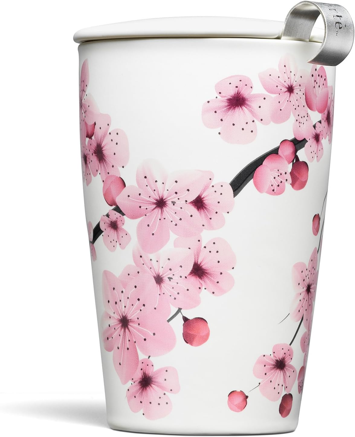 Tea Forte Double-Walled Ceramic Kati Cup, Noir, 12 oz | Insulated Ceramic - Stainless Steel Loose Leaf Infuser - Keeps Tea Hot Longer - Lid Included - Microwave & Dishwasher Safe