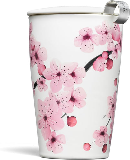 Tea Forte Double-Walled Ceramic Kati Cup, Noir, 12 oz | Insulated Ceramic - Stainless Steel Loose Leaf Infuser - Keeps Tea Hot Longer - Lid Included - Microwave & Dishwasher Safe