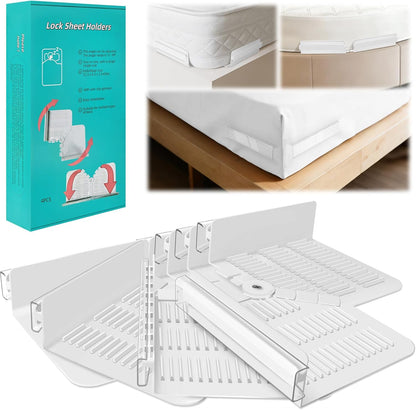Fitted Bed Sheet Holders for Corners, Anti-Slip Lock Clips Keep Sheets Firm & Tight, Patent Design Adjustable Angle for Mattress Topper Pad of Home Hospital Hotel, Easy Installation, New Year's Gift