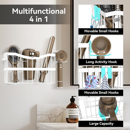 Dailyart 3-in-1 Hair Tool Organizer for Hair Dryer, Bathroom, White | Hair Dryer Holder Wall Mounted, Styling Tools Organizer for Flat Iron, Curling Wand, Hair Accessories Storage