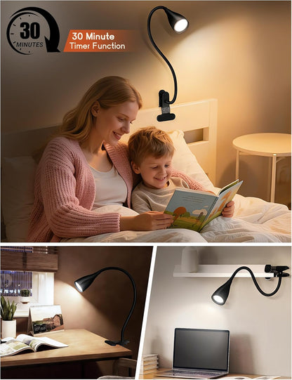 Reading Light for Book in Bed,Clip on Light Reading Lamp with Adapter Black