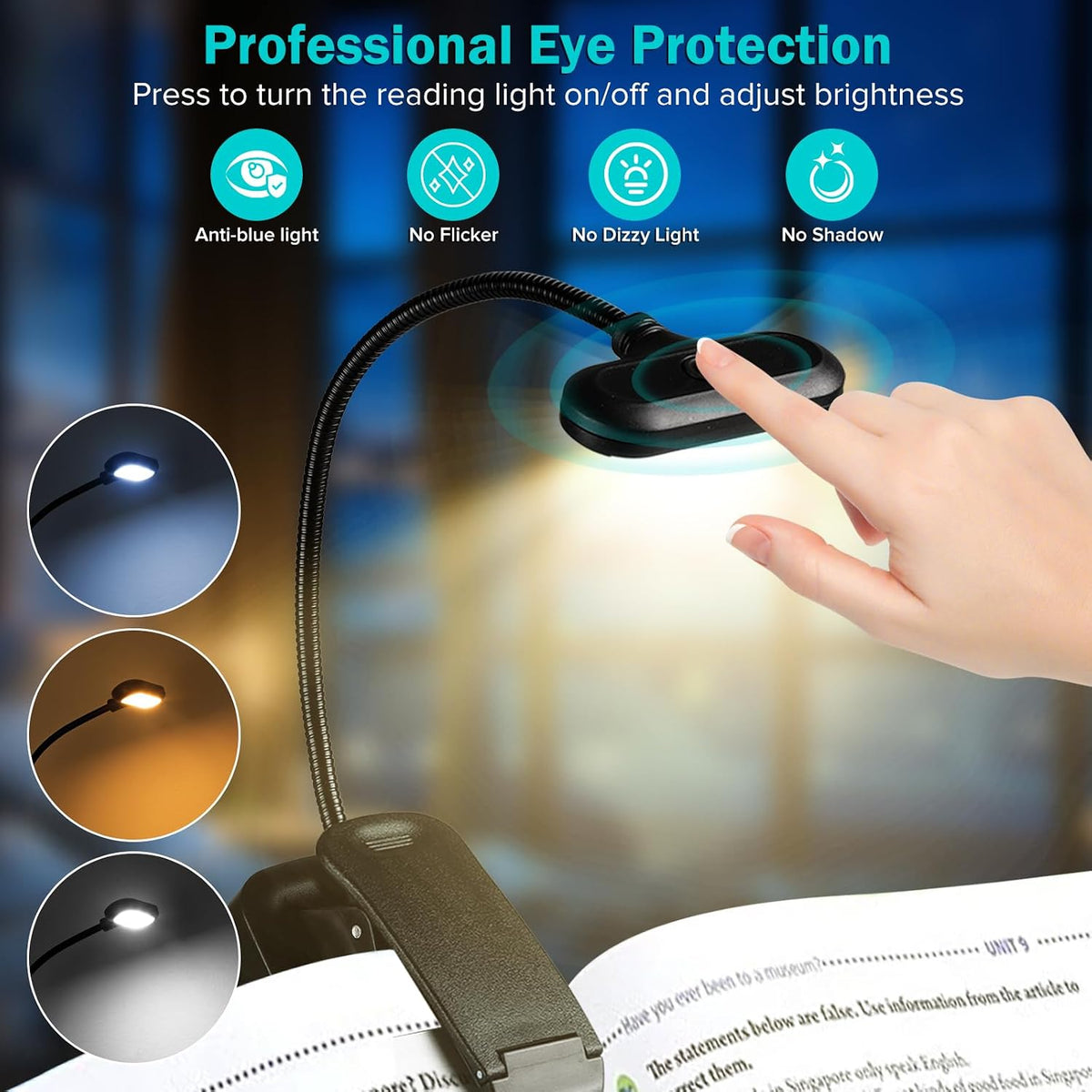 Book Stand with Light & Storage, Book Holders for Reading Hands Free